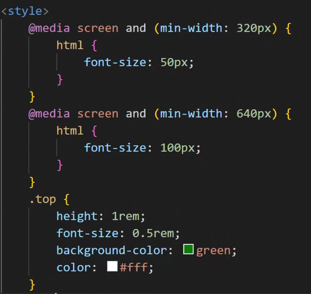Code of rem with media query